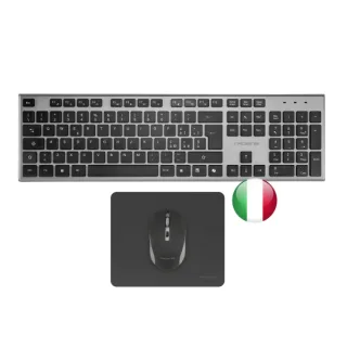 Tacens Zenith Combo Pack Inalabrico de Teclado Completo + Raton y Alfombrilla - Disposicion Italiana QWERTY IT - Teclas Silenciosas de Perfil Bajo - Sensor de 3200dpi - Conexion Dual Link 2.