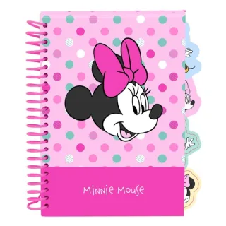 Safta Minnie Mouse Minty Bloc de Notas - Formato A5 - 80 Hojas de 80 g/m2 - Espiral - Tapas Duras - 4 Separadores Interiores - 14.8x2.1cm - Color Rosa
