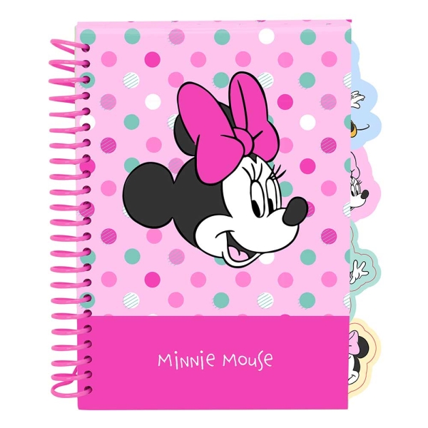 Safta Minnie Mouse Minty Bloc de Notas - Formato A5 - 80 Hojas de 80 g/m2 - Espiral - Tapas Duras - 4 Separadores Interiores - 14.8x2.1cm - Color Rosa