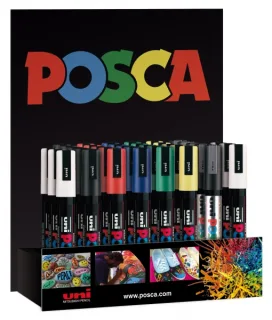 Posca PC-5M Expositor de 36 Marcadores de Pintura - Punta de Bala 1.8-2.5mm - Tinta Base al Agua - No Permanente - Resistente a la Luz - Colores Surtidos