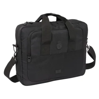 Safta Real Madrid Premium Maletin para Portatil hasta 15.6" - Bolsillo para Tablet - Organizadores - Bandolera Ajustable - Mosquetones - Sistema para Candado - 11L - 400x90x330mm - Color Neg