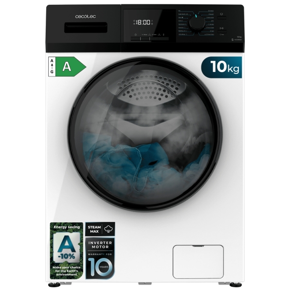Cecotec Bolero Dresscode 10410 Inverter A Lavadora de Carga Frontal - 10kg - Centrifugado 1400rpm - Temperatura Regulable - Seguro Infantil - Motor Inverter - Inicio Programable - Color Blan