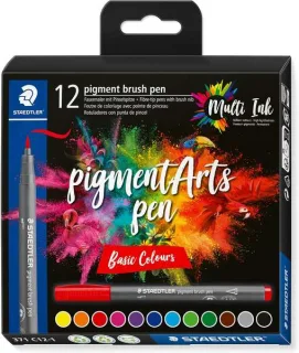 Staedtler 371 Pack de 12 Rotuladores Punta de Pincel Suave - Colores Vivos y Brillantes - No Amarillea con el Paso del Tiempo - Nueva Tinta Multi Ink - Pigmentos de Primera Calidad - Colores