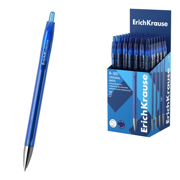 ErichKrause R-301 Original Gel Matic Boligrafo Retractil - Punta de 0.5mm - Trazo 0.4mm - Color Azul · Pack de 50 uds.