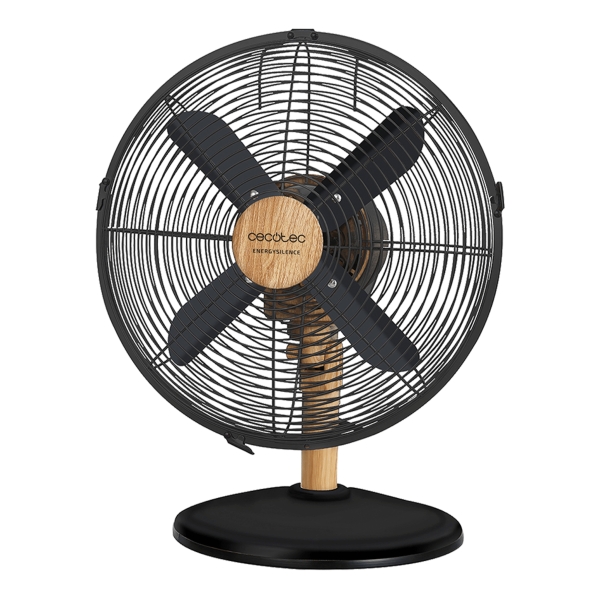 Cecotec EnergySilence 600 WoodDesk Ventilador de Sobremesa con 4 Aspas - 40W - Diametro de 30cm - 3 Velocidades - Oscilante - Acabado en Madera - Base Estable - Rejilla Protectora - Color Ne