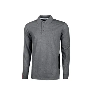 Upower Live Polo de Manga Larga - Talla 2XL - Algodon Pique, Corte Ajustado, Cuello Acanalado, Bolsillo con Tachuela, Cinta Reflex, Proteccion DPI1 - Color Gris Meteorito