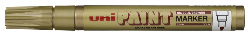 Uni-ball PX-20 Paint Marker - Marcador de Pintura - Punta Acrilica de Bala 2.2-2.8mm - Permanente en Todas las Superficies - Resistente a Luz y Agua - Color Oro · Pack de 12 uds.