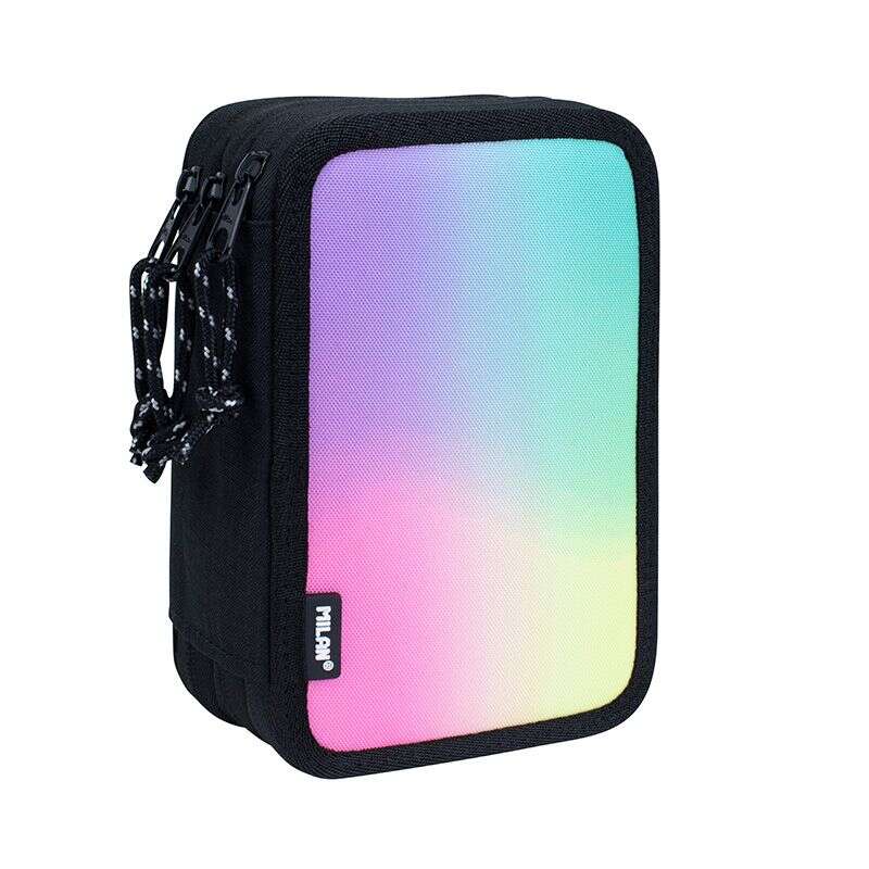 Milan Sunset Plumier de 3 Pisos con Goma de Borrar, Sacapuntas, Lapiz, 3 Boligrafos Capsule, Regla, 12 Lapices de Colores, 6 Lapices de Colores Metalizados, 5 Fluorescentes, Tijeras y 18 Rot