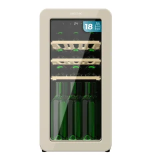 Cecotec Bolero GrandSommelier Origin 18 Hit Beige Vinoteca 18 Botellas - Luz LED - Temperatura Regulable - Estilo Retro - Compresor Integrado - Ventilador Interior - 74.3x36.6x47.6cm - Color