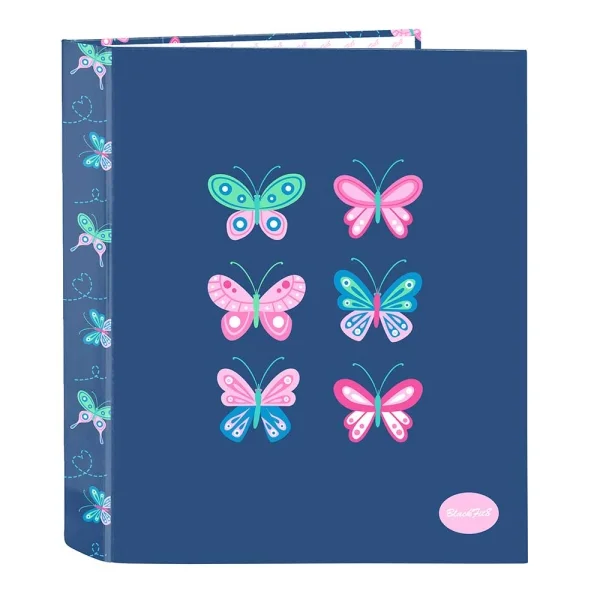 Safta Blackfit8 Mariposas Carpeta con 4 Anillas 40mm - Tapas Duras Forradas - Formato Folio - Resistente - 270x60x330mm - Color Azul Marino