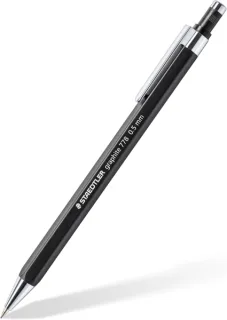 Staedtler Graphite 778 Portaminas 0.5mm - Cuerpo Hexagonal Negro Mate - Punta Metalica Retractil - Mina Amortiguada - Clip Metalico - Goma de Borrar · Pack de 10 uds.