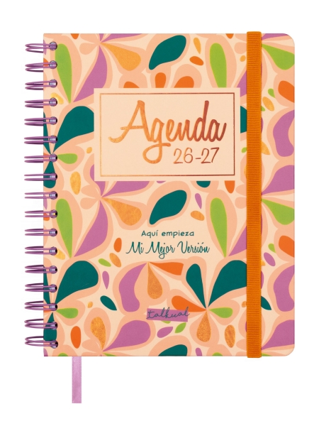 Finocam Talkual Agenda Escolar 26/27 - Semana Vista Horizontal - Formato 4º - 155x217mm - Tapa Dura - Papel de 100g/m2 - Espiral Metalica - Multicolor
