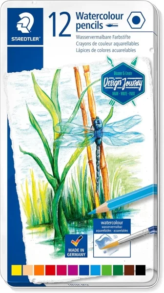 Staedtler 14610C Caja Metalica con 12 Lapices de Colores Acuarelables - Resistentes a la Rotura - Colores Surtidos