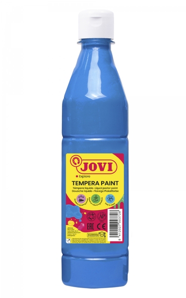 Jovi Tempera Paint Tempera Liquida 500ml - Base Agua - Lista para Usar - Alto Poder Cubriente - Secado Rapido - Excelente Fluidez - Adherencia en Multiples Superficies - Color Azul Cyan