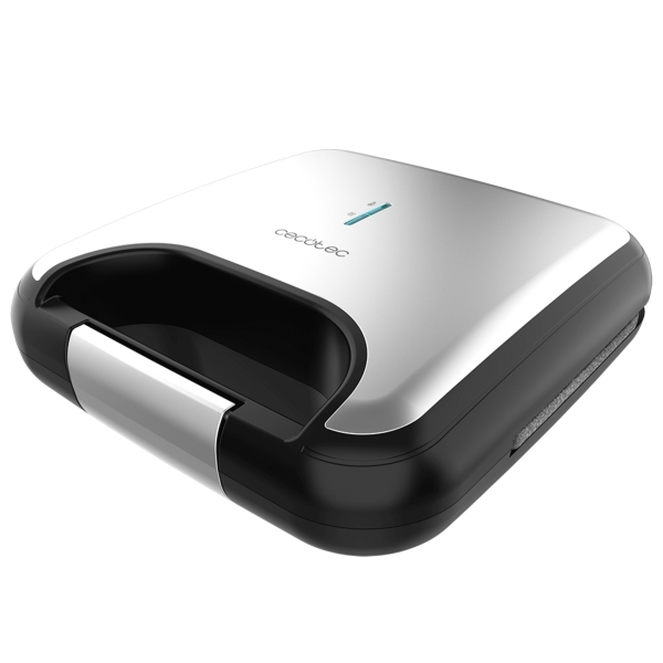 Cecotec Rock'nToast Grill + Sandwichera Doble - Potencia 800W - Antiadherente - Temperatura Regulable - Acabado en Acero Inoxidable - Asa de Tacto Frio - Hueco Recogecables - Color Negro y P
