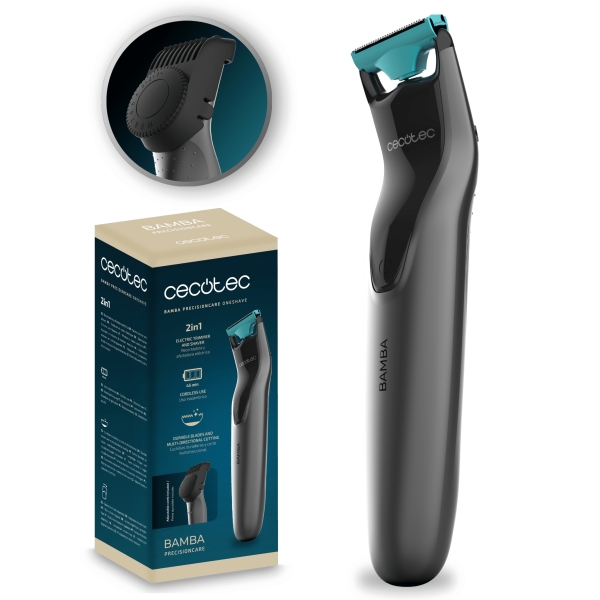Cecotec Bamba PrecisionCare OneShave Afeitadora Recortadora 2 en 1 - Uso Inalambrico - Cuchillas de Acero Inoxidable - Peine Ajustable de 0.5 a 10mm - Ergonomico - Protector de Cuchilla - Co