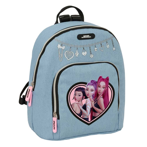 Safta K-Pop Demon Hunters Huntr/X Mini Mochila - Bolsillo Frontal y Trasero - Cremallera - Hombreras Ajustables - Asa Superior - Compacta y Ligera - 25x30x13cm - Color Azul Claro