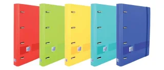 Oxford Europeanbinder Live & Go Carpeta de 4 Anillas Formato A4+ con Recambio Cuadriculado 5x5mm y 4 Taladros - Tapa de Plastico Resistente - Cierre con Goma Elastica - Colores Surtidos · Pa