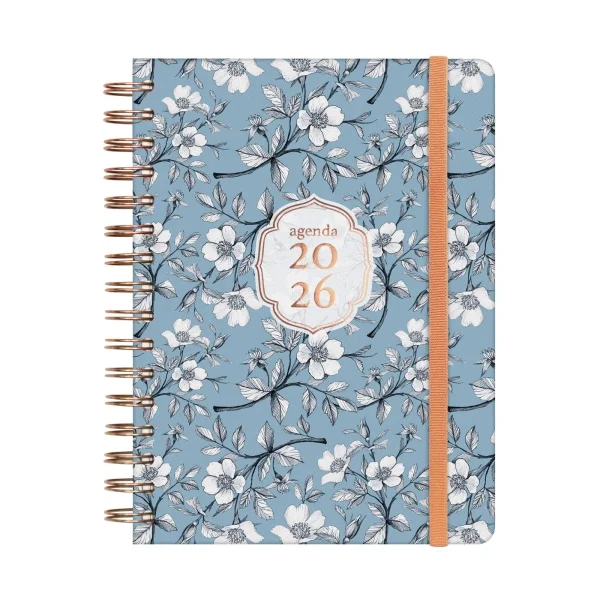 Finocam You Agenda de Espiral en Catalan - Anual 2026 - Planificador - Cierre de Goma - Formato E10 - 180x30x220mm - 1 Dia por Pagina - Tematica de Flores