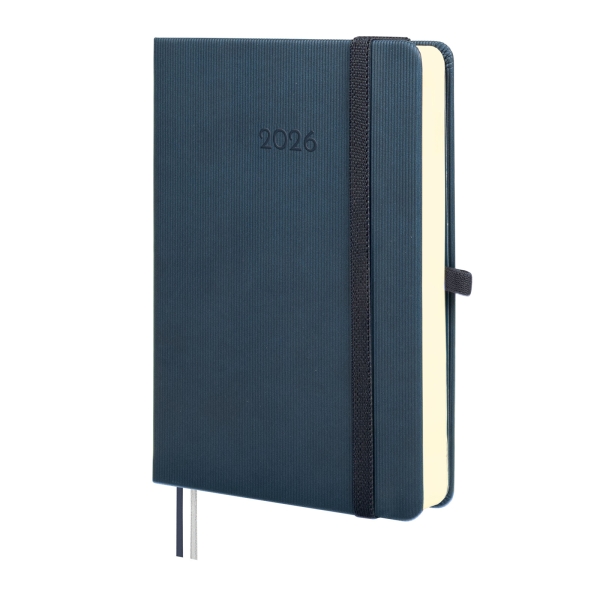 Finocam Minimal Textura Agenda en Catalan - Anual 2026 - Tapa Dura - Cierre con Goma Elastica - Formato M4 - 124x27x174mm - 1 Dia por Pagina - Color Azul