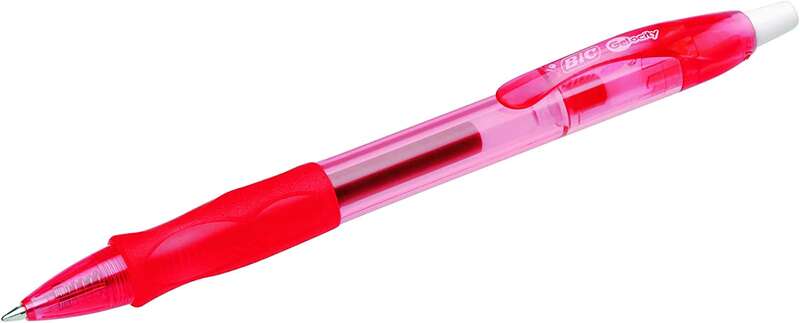Bic Gel-ocity Original Boligrafo de Tinta Gel Retractil - Punta Media de 0.7mm - Recargable - Grip de Goma - Clip de Plastico - Color Rojo · Pack de 12 uds.