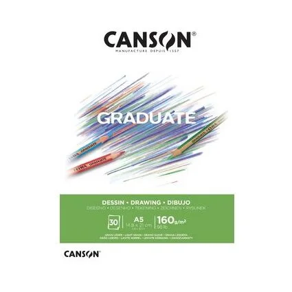 Canson Graduate Dibujo Bloc Encolado de 30 Hojas A4 - 160g - Grano Fino - Color Blanco Natural
