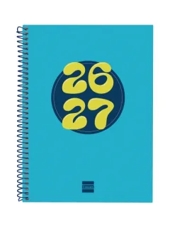 Finocam Cool Agenda Escolar 26/27 - Semana Vista Horizontal - Formato 4º - 155x212mm - Tapas de Carton Forrado - Papel de 80g/m2 - Espiral Metalica - Esquinas Microperforadas - Color Azul