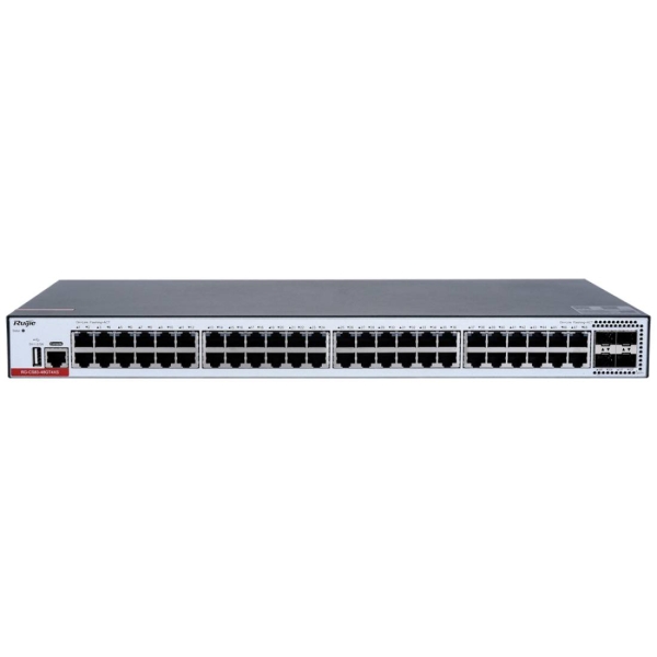 Ruijie RG-CS83-48GT4XS Switch - 48 Puertos Ethernet hasta 1Gbps - 4x SFP+ hasta 10Gbps - Fuente de Alimentacion Fija - Color Negro y Gris
