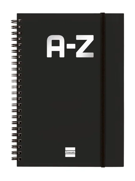 Finocam A-Z Indice Alfabetico - Formato A5 - 148x210mm - Tapas de Carton Forrado - Papel de 80g/m2 - Cierre con Goma Elastica - Espiral Doble Metalica - Color Negro