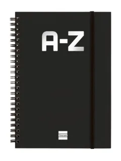 Finocam A-Z Indice Alfabetico - Formato A5 - 148x210mm - Tapas de Carton Forrado - Papel de 80g/m2 - Cierre con Goma Elastica - Espiral Doble Metalica - Color Negro