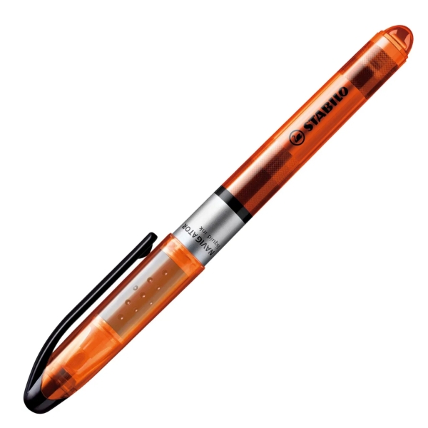 Stabilo Navigator Marcador Fluorescente - Zona de Agarre - Diseño Delgado - Practico Clip para Llevar - Trazo entre 2 y 5mm - Color Naranja · Pack de 10 uds.