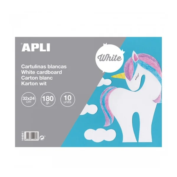 Apli Bloc de 10 Cartulinas 170gr - Ideal para Manualidades, Lettering, Scrapbooking, Papiroflexia - Libre de Acidos - Uso Escolar - Color Blanco