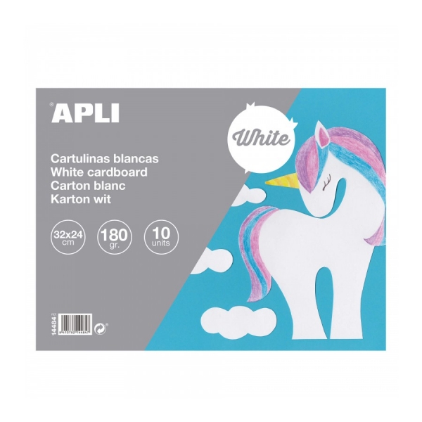 Apli Bloc de 10 Cartulinas 170gr - Ideal para Manualidades, Lettering, Scrapbooking, Papiroflexia - Libre de Acidos - Uso Escolar - Color Blanco