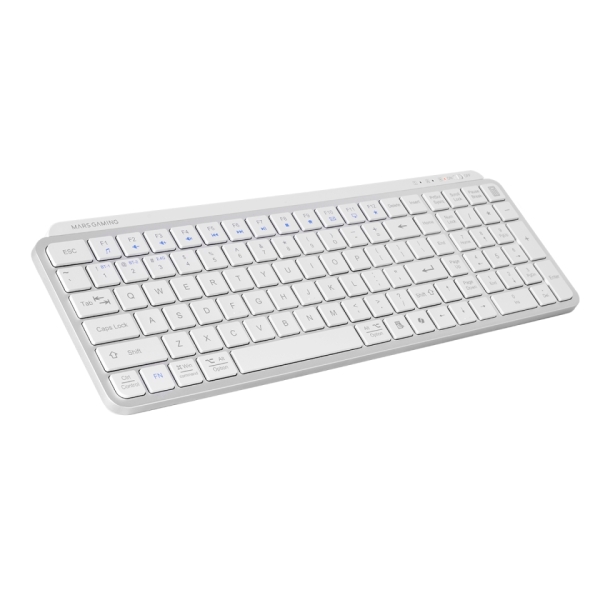 Mars Gaming MK-SILENKEYS Teclado Completo Inalambrico - Bluetooth - Disposicion QWERTY ES - 720mAh - Teclas Silenciosas de Perfil Bajo - Accesos Directos - 384x132x24mm - Color Blanco