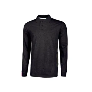 Upower Live Polo de Manga Larga - Talla 2XL - Algodon Pique, Corte Ajustado, Bolsillo con Tachuela, Cinta Reflex, Proteccion DPI1 - Color Negro Carbon