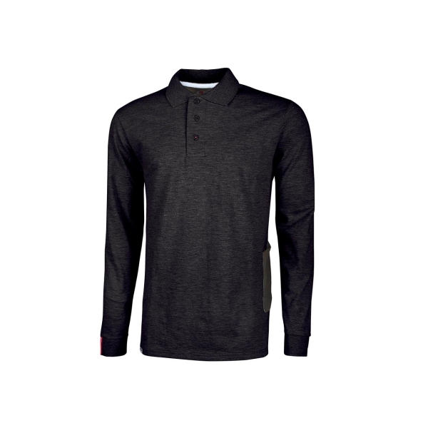 Upower Live Polo de Manga Larga - Talla 2XL - Algodon Pique, Corte Ajustado, Bolsillo con Tachuela, Cinta Reflex, Proteccion DPI1 - Color Negro Carbon