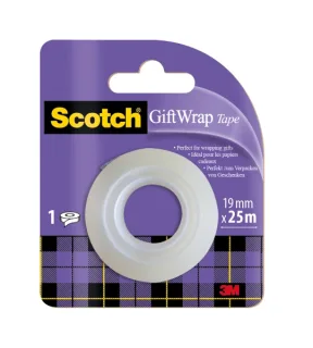 Scotch Giftwrap Cinta Adhesiva Satinada - Recambio - 19mm x 25m - Especial para Envolver Regalos - Color Blanco