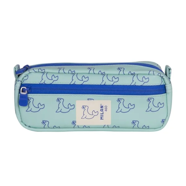 Milan Coleccion 460 Portatodo Rectangular - 2 Compartimentos con Cremallera - Color Verde/Azul