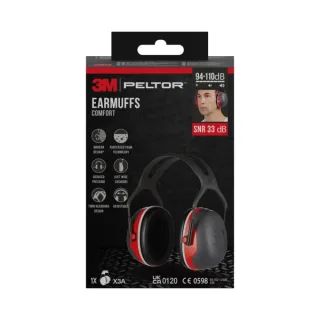 3M Peltor Orejeras Auditivas - SNR 33dB - Comoda Diadema - Ajustable - Color Negro/Rojo
