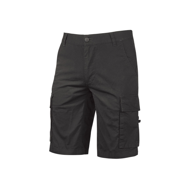 Upower Summer Bermuda Cargo Algodon Elastico - Talla 2XL - Ajuste Slim-Fit, Bolsillo Trasero con Velcro, Botones Laterales Multifuncionales, Triple Costura, Proteccion DPI1 - Color Negro Carbon