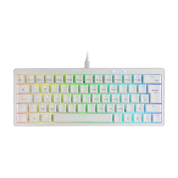 Mars Gaming MKMINIPRO Teclado Compacto Hibrido H-Mech - Switch SKN Amarillo - Disposicion QWERTY ES - Iluminacion RGB Chroma - 300x114x42mm - Color Blanco