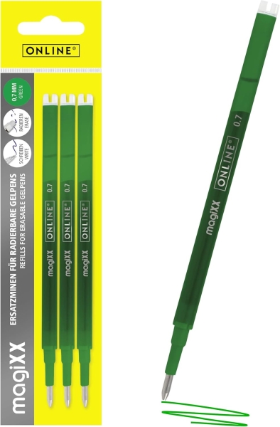 Online MagiXX Pack de 3 Recambios de Tinta Gel Borrable - Trazo de 0.7mm - Color Verde