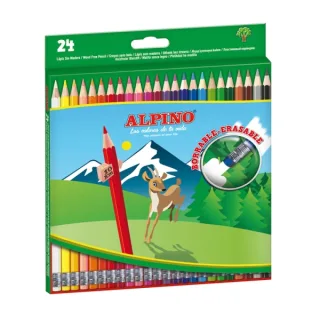 Alpino Pack con 24 Lapices de Colores Hexagonales Borrables - Mina de 3mm - Goma de Borrar del mismo Color - Resistente a la Rotura - Colores Surtidos