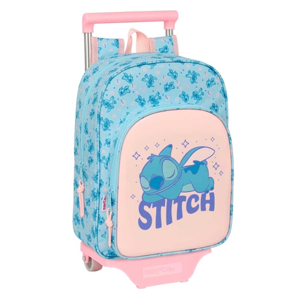 Safta Stitch Ohana Mochila con Carro - Portabotellas - Hombreras Acolchadas - Bolsillo Frontal - Asa Superior - Mochila Extraible - Material Resistente - 26x11x67cm - Color Azul Claro
