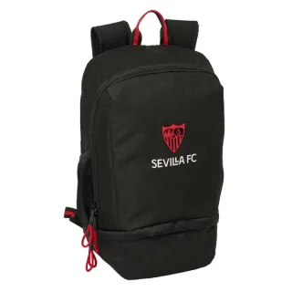 Safta Sevilla FC Mochila Zapatillero - Cremallera con Doble Tirador - Bolsillo Interior - Portabotellas - Asa de Mano - 28x51x19cm - Color Negro