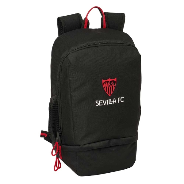 Safta Sevilla FC Mochila Zapatillero - Cremallera con Doble Tirador - Bolsillo Interior - Portabotellas - Asa de Mano - 28x51x19cm - Color Negro