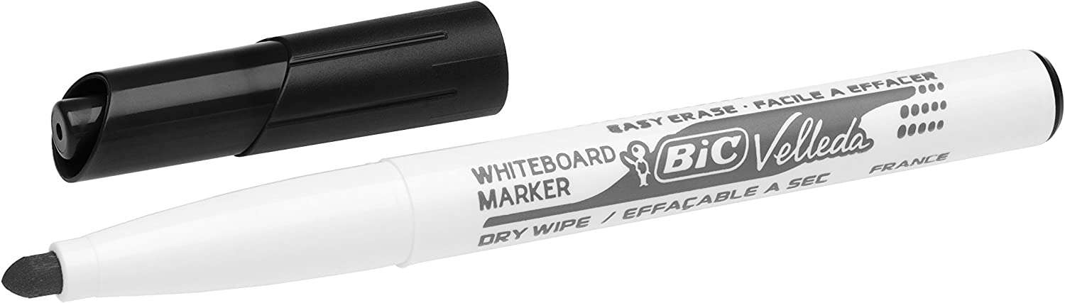 Bic Velleda 1741 Marcador para Pizarra - Punta de 4.5 mm - Trazo 1.4mm - Tinta con Base de Acetona - Borrado Optimo - Larga Duracion - Color Negro · Pack de 12 uds.