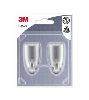 3M Pack de 2 Ganchos Adhesivos Modernos - Formato M - Soporta hasta 0.6kg - Color Gris Metalizado