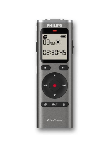 Philips VoiceTracer DVT1170 Grabadora de Voz Digital - 8GB - Grabacion Activada por Voz - Tiempo y Fecha Integrados - Pantalla LCD 1.29” - Autonomia hasta 70h con 2 Pilas AAA