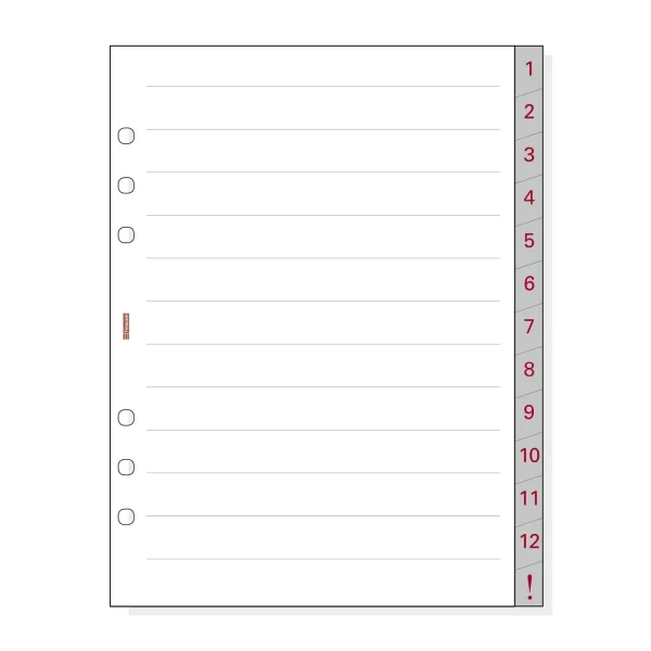 Finocam R1072 Separadores Numerados para Agendas Open - 13 Solapas - Formato 1000 - 166x2x215mm - Papel - Color Blanco